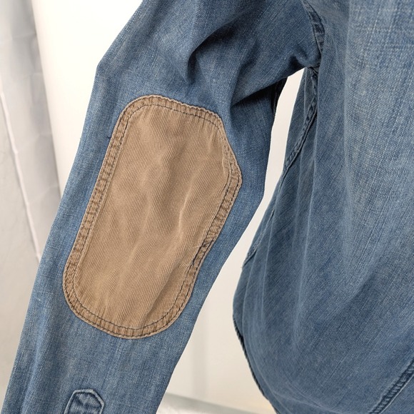 Cotton On‎ Denim Button Down Shirt Corduroy Elbow Patches Western Granola Sz S - Picture 6 of 7